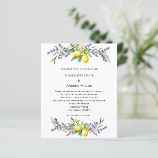 Lavender florals lemons wedding invitation (スタンド正面)