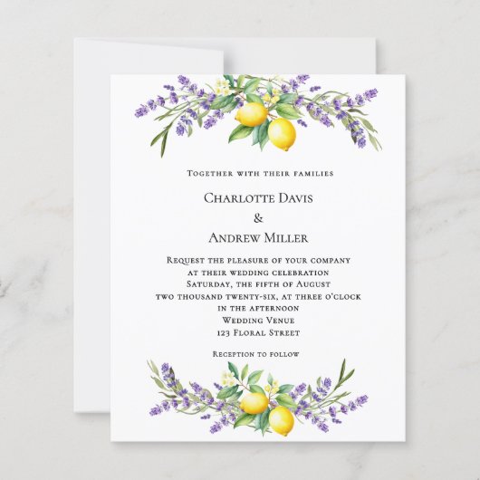 Lavender florals lemons wedding invitation (正面)