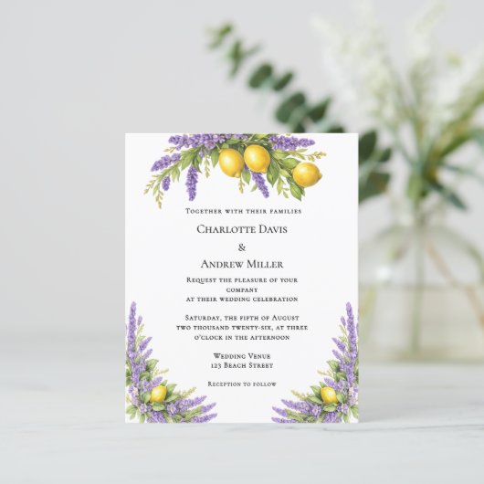 Lavender florals lemons wedding invitation (スタンド正面)