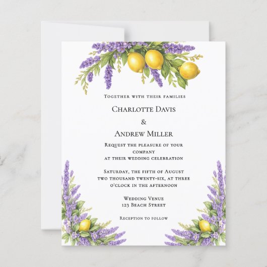 Lavender florals lemons wedding invitation (正面)
