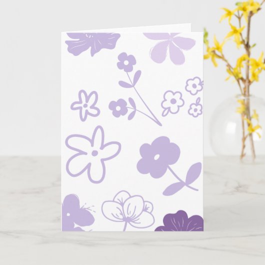 Lavender Florals on White Background カード (黄色い花)
