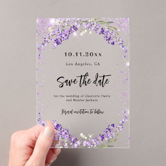 Lavender florals wedding Save the Date card アクリル招待状 (インサイチュ (ポータブル))