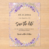 Lavender florals wedding Save the Date card アクリル招待状 (正面)