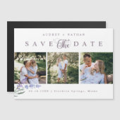 Lavender Flower 3 Photos Save The Date Magnet Card (正面/裏面)