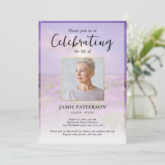 Lavender Flower Celebration of Life Photo Funeral 招待状 (スタンド正面)