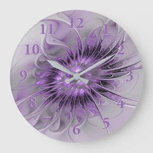Lavender Flower Dream Modern Abstract Fractal Art ラージ壁時計 (正面)