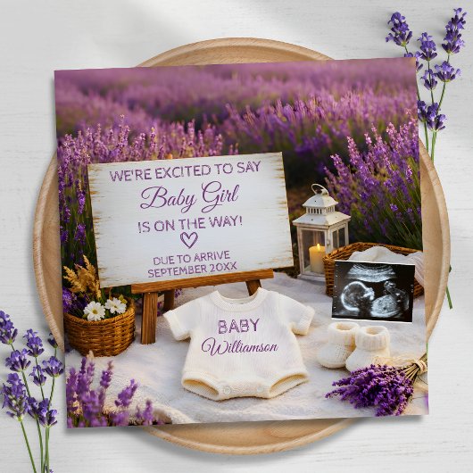 Lavender Flower Field Baby Girl Reveal Pregnancy 案内状