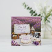 Lavender Flower Field Baby Girl Reveal Pregnancy 案内状 (スタンド正面)