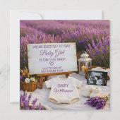 Lavender Flower Field Baby Girl Reveal Pregnancy 案内状 (正面)