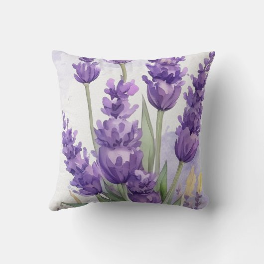 Lavender Flower Throw Pillow | Soft Purple Floral  クッション (裏面)