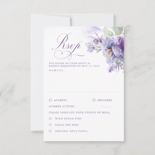 Lavender Flowers Botanical Chic Wedding RSVP (正面)