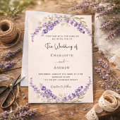 Lavender flowers champage cream wedding 招待状