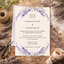 Lavender flowers champage cream wedding 招待状