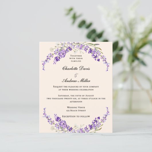 Lavender flowers champage cream wedding invitation (スタンド正面)