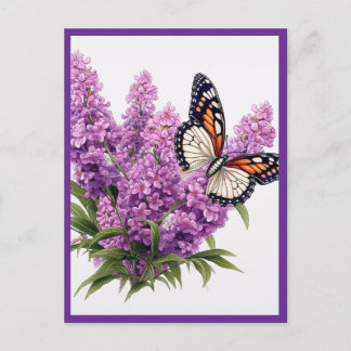 LAVENDER FLOWERS WITH BUTTERFLY ポストカード