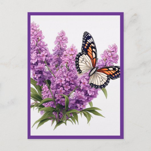 LAVENDER FLOWERS WITH BUTTERFLY ポストカード (正面)