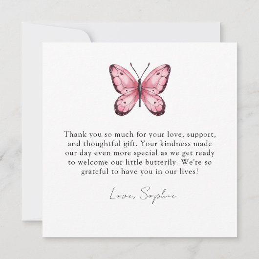 Lavender Fluttering Butterfly Greenery Square サンキューカード (裏面)