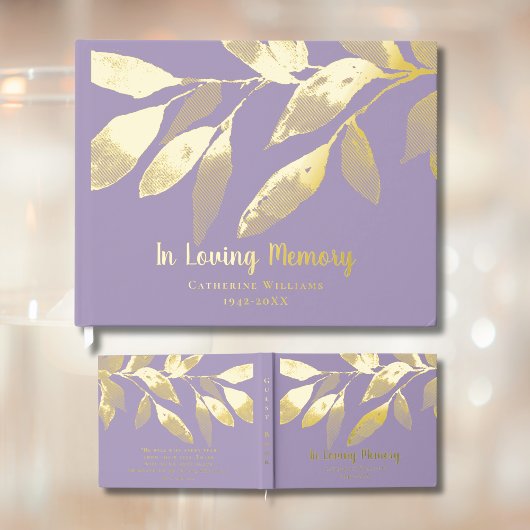 Lavender Foil Funeral Guest Book In Loving Memory  ゲストブック