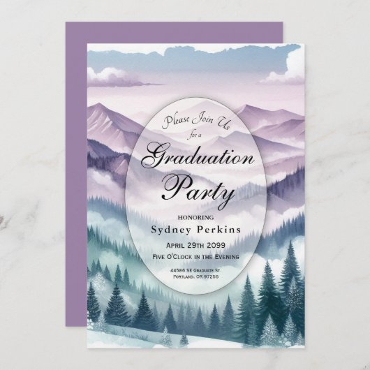 Lavender Frost in the Alpine Mist Graduation 招待状 (正面/裏面)