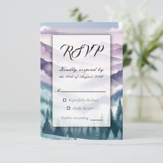 Lavender Frost in the Alpine Mist Wedding 出欠カード (スタンド正面)