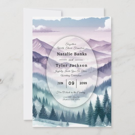 Lavender Frost in the Alpine Mist Wedding 招待状 (正面)