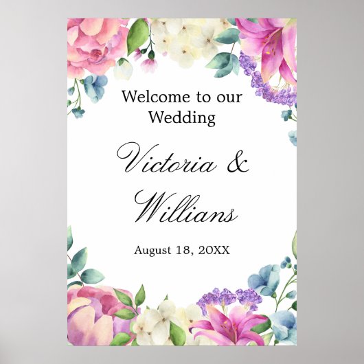 Lavender Garden Romantic Watercolor Floral Wedding ポスター (正面)
