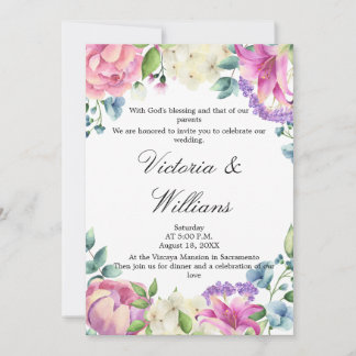 Lavender Garden Romantic Watercolor Floral Wedding 招待状
