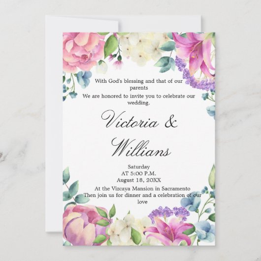Lavender Garden Romantic Watercolor Floral Wedding 招待状 (正面)