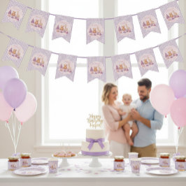 Lavender Gingham 1st Birthday Bunting Flags バンティングフラッグ