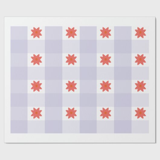 Lavender Gingham Floral Pattern Wrapping Paper ラッピングペーパー (フラット)
