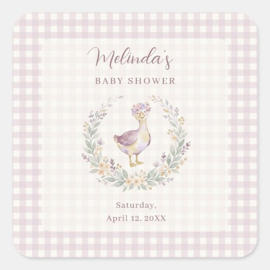 Lavender Gingham Goose Envelope Seal LPM26 スクエアシール (正面)