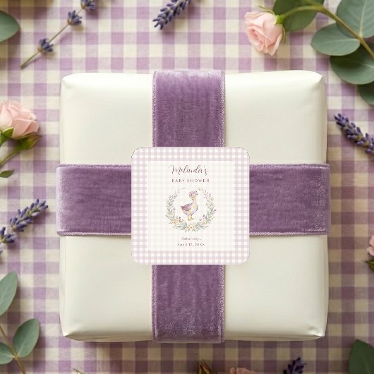 Lavender Gingham Goose Envelope Seal LPM26 スクエアシール