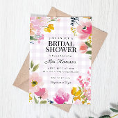 Lavender Gingham Spring Floral Bridal Shower 招待状