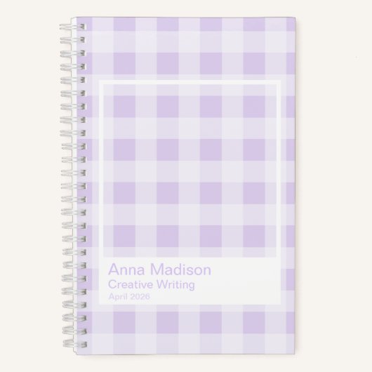 Lavender Gingham Transparent Frame Notebook ノートブック (正面)