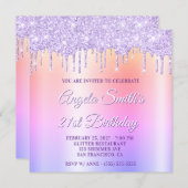 Lavender Glitter Drips Shimmer Drop Shadow 招待状 (正面/裏面)