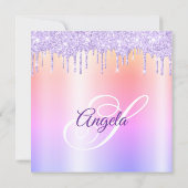 Lavender Glitter Drips Shimmer Drop Shadow 招待状 (裏面)