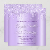 Lavender Glitter Drips Shimmer Drop Shadow 招待状 (正面/裏面)