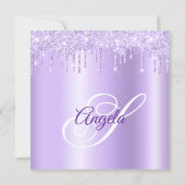 Lavender Glitter Drips Shimmer Drop Shadow 招待状 (裏面)