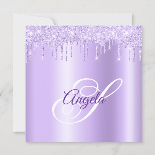 Lavender Glitter Drips Shimmer Drop Shadow 招待状 (裏面)