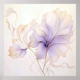Lavender & Gold Abstract Watercolor Flower ポスター