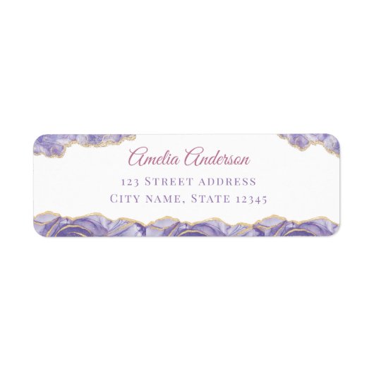Lavender Gold Agate Return Address Labels ラベル (正面)
