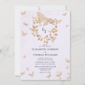 Lavender Gold Butterflies Eucalyptus Crest Wedding 招待状 (正面)