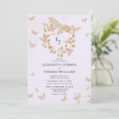 Lavender Gold Butterflies Eucalyptus Crest Wedding 招待状 (スタンド正面)