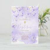 Lavender Gold Purple Butterfly Baptism Invitation 招待状 (スタンド正面)