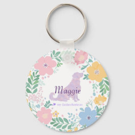 Lavender Golden Retriever Silhouette Wreath Photo キーホルダー