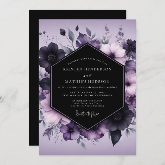 Lavender Gothic Bloom Wedding 招待状 (正面/裏面)
