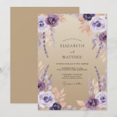 Lavender Graceful Sand Wedding 招待状 (正面/裏面)