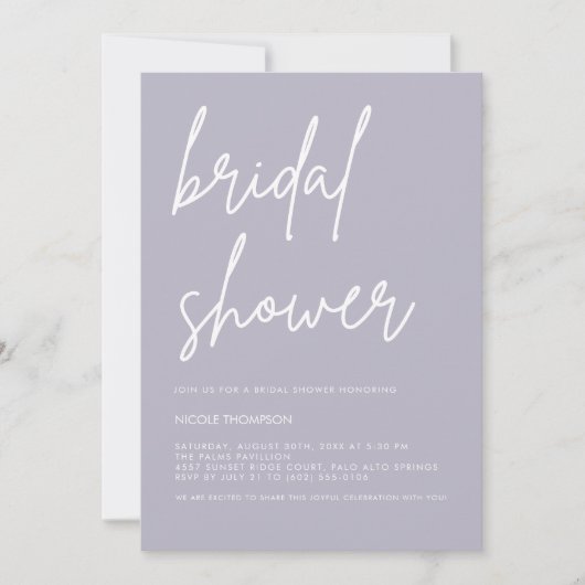 Lavender Gray Minimalist Bridal Shower Invitation  招待状 (正面)