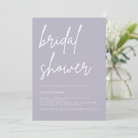Lavender Gray Minimalist Bridal Shower Invitation 招待状 (スタンド正面)