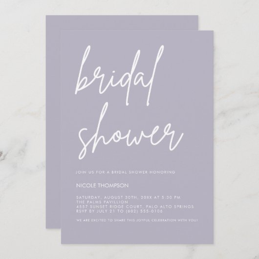 Lavender Gray Minimalist Bridal Shower Invitation  招待状 (正面/裏面)